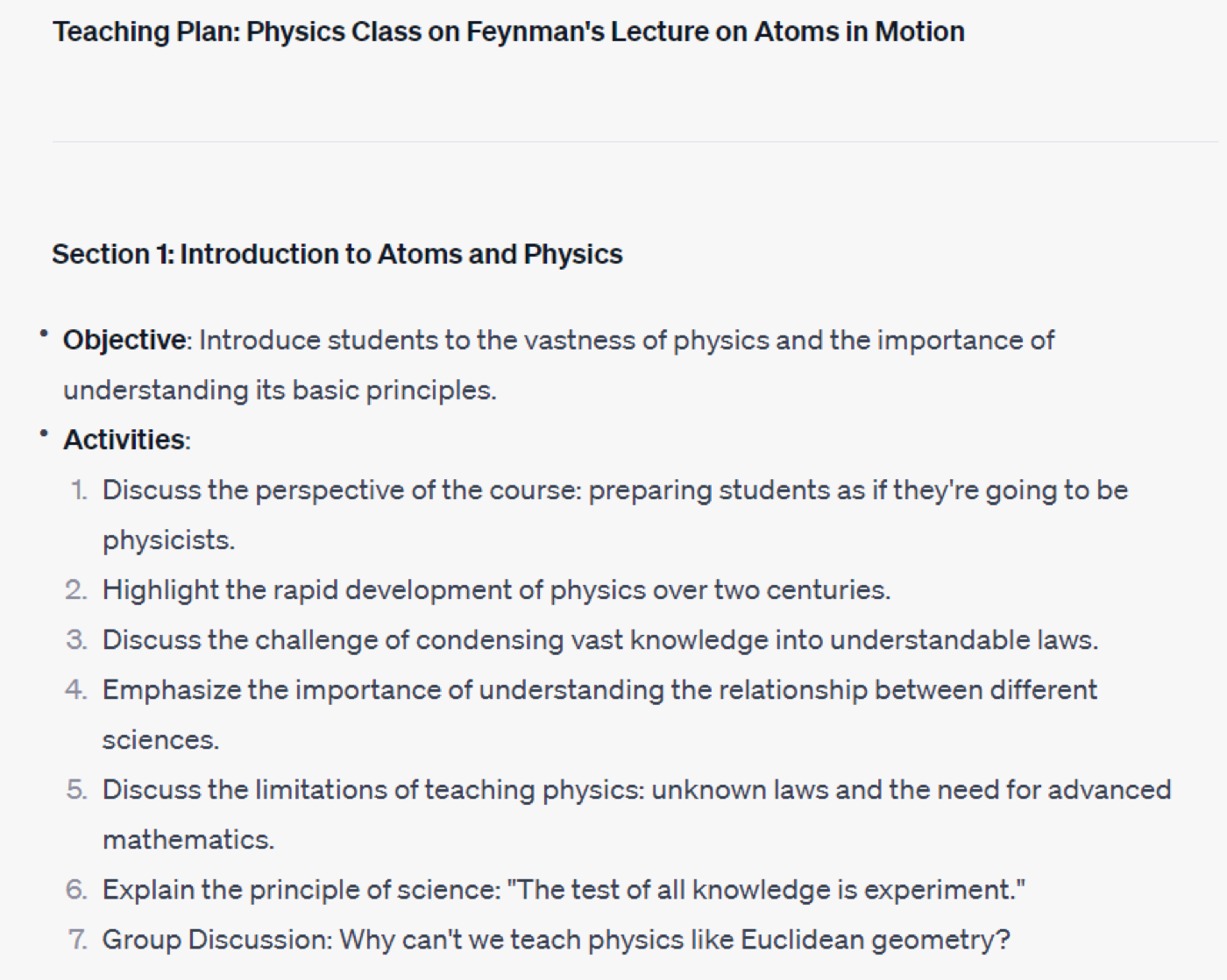 GPT-generated teaching plan