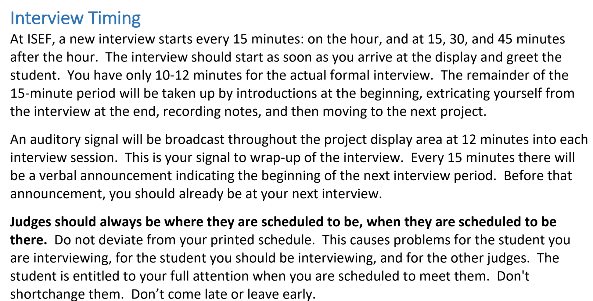 Official ISEF judge interview guidelines